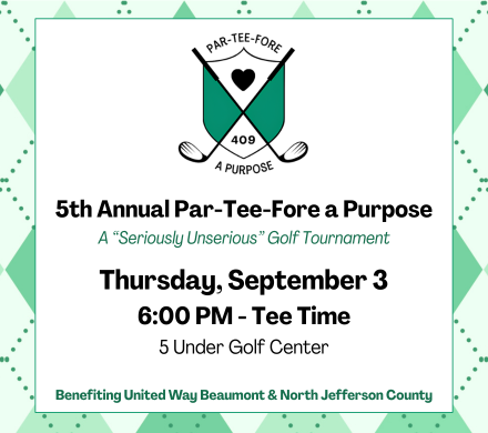 Golf-themed logo and event information